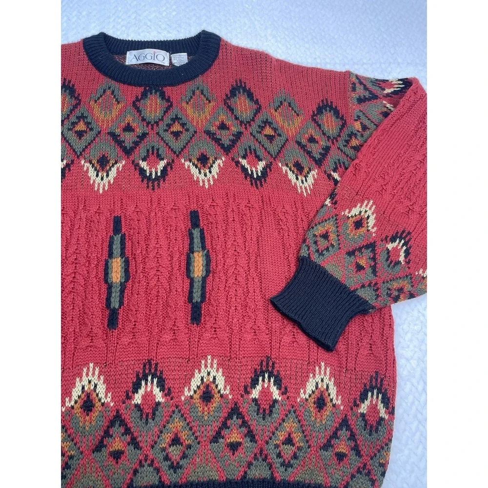 Vintage AGGIO Acrylic Wool Knit Sweater Men's‎ XL Aztec Navajo Coogi Cosby